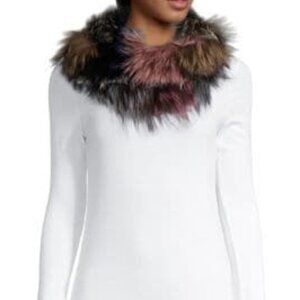 NEW BELLE FARE Genuine Silver Fox Fur Infinity Scarf One Size Pink Multi